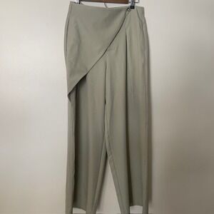 Clean Girl Minimalist Khaki Asymmetrical Wrap Waist Trousers Wide Leg Pants M